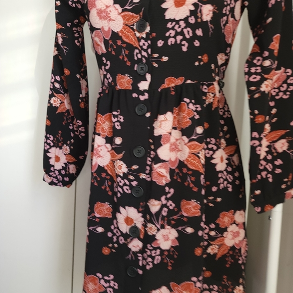 Aus 10 K-D Floral Red Black Long Sleeve V Neck Dress - Picture 7 of 16
